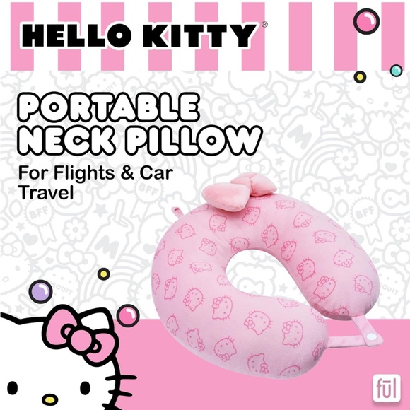 Sanrio Hello Kitty Ful Travel Neck Pillow with Pink Hello Kitty Bow - Picture 5 of 11